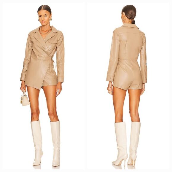 superdown Pants - Superdown Chantel Leather Romper in Nude